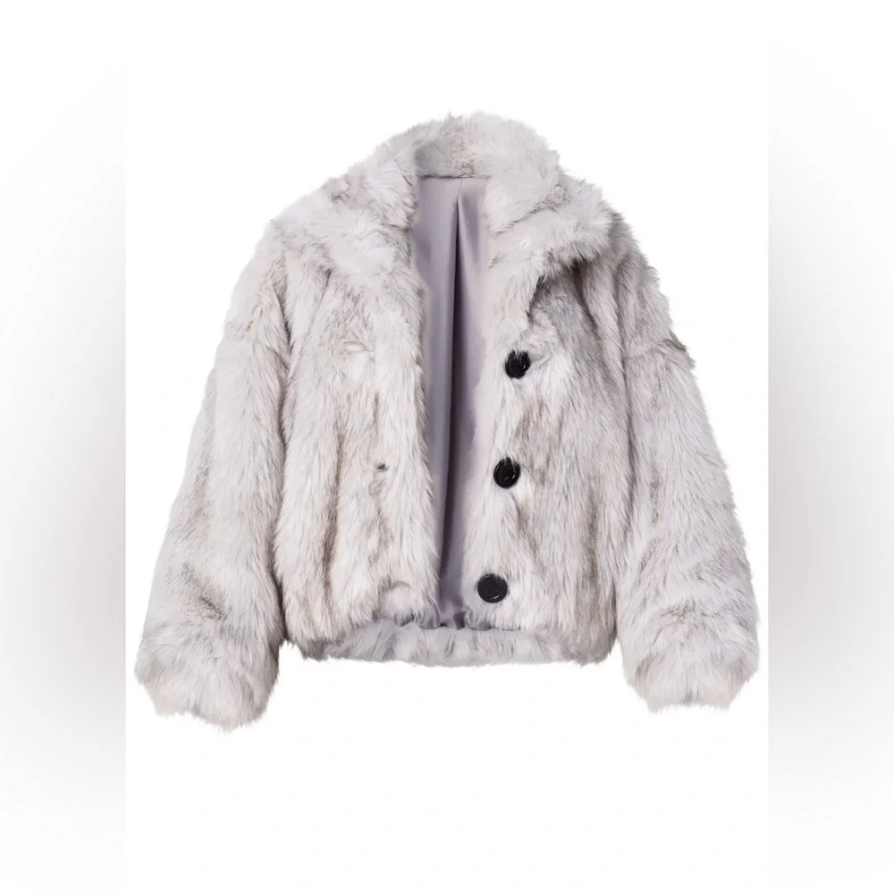Elegant Gray Faux Fur Jacket